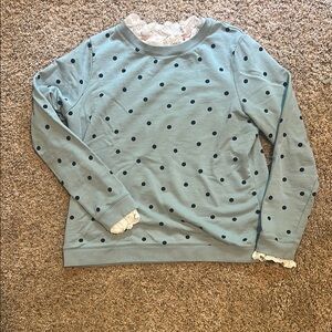 Boden Blue Top with White Lace Detail